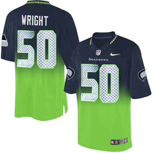 Nike Seahawks #50 K.J. Wright Steel Blue/Green Men's Stitched NFL Elite Fadeaway Fashion Jersey - Click Image to Close